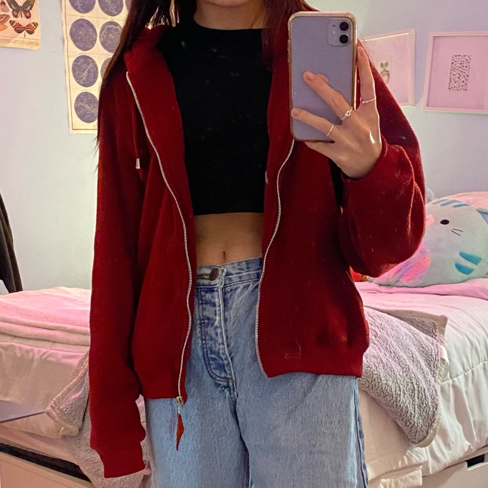 Simply Basic Red Fleece Zip Up size S